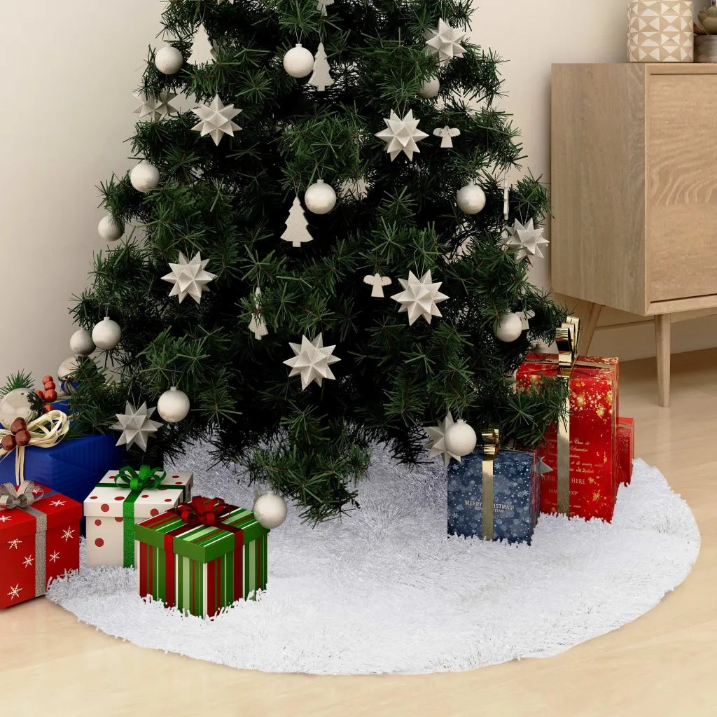 Gonna per albero di Natale bianca 122 cm in pelliccia sintetica 330270