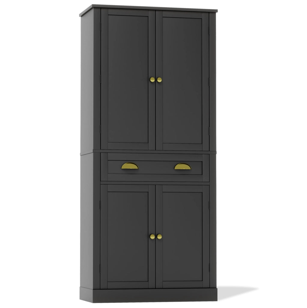 Armadio contenitore nero 182 cm con 4 ante, 1 cassetto e ripiani regolabili per cucina e soggiorno
