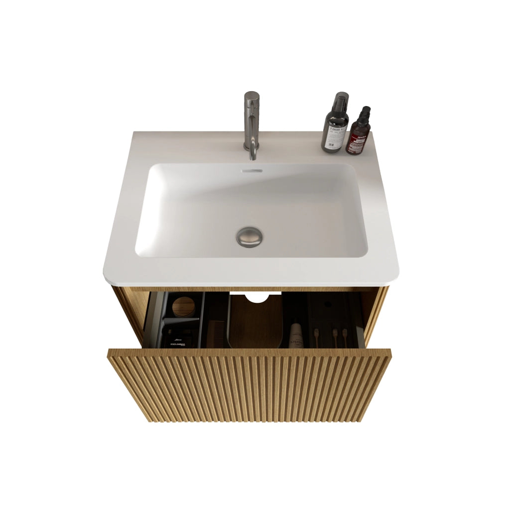 Mobile bagno 60 cm con lavabo in Solid Surface finitura rovere