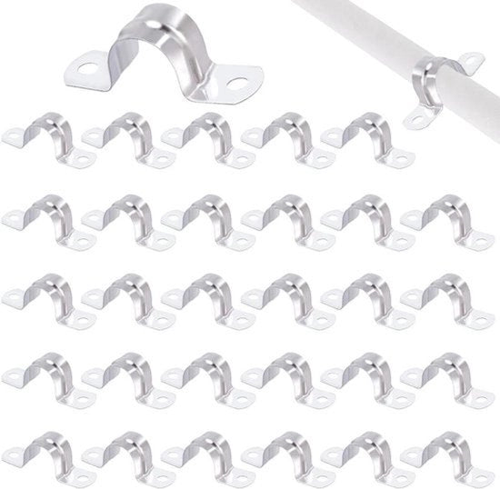 Ferrule - Viti di fissaggio - In acciaio inossidabile - Tubi di gas - Tubazioni idriche - Cavi - Adatto per l'installazione - Color argento - 30 pezzi - Materiali di fissaggio duraturi per impianti domestici