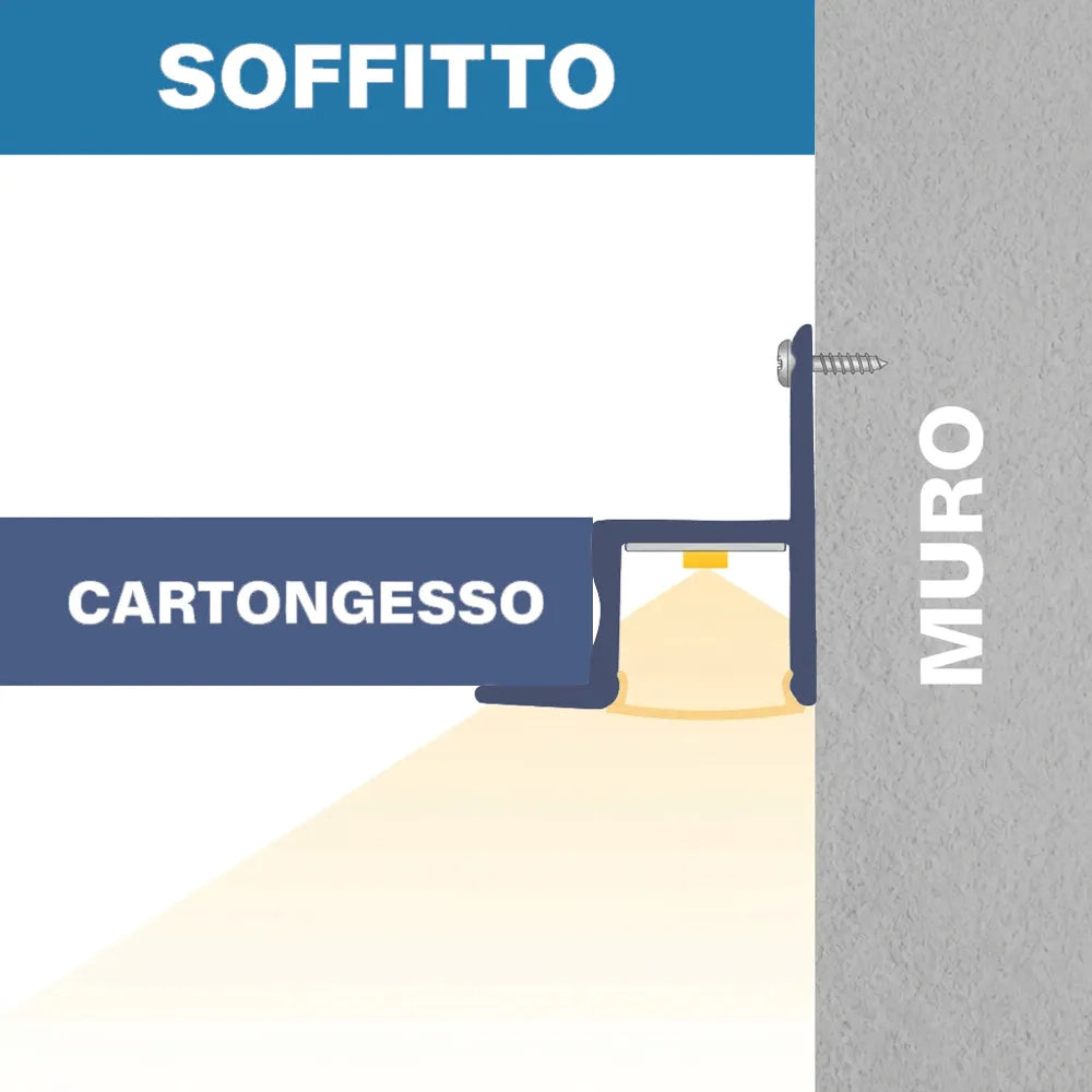Profilo angolare in alluminio silver da incasso 1mt per cartongesso per striscia led