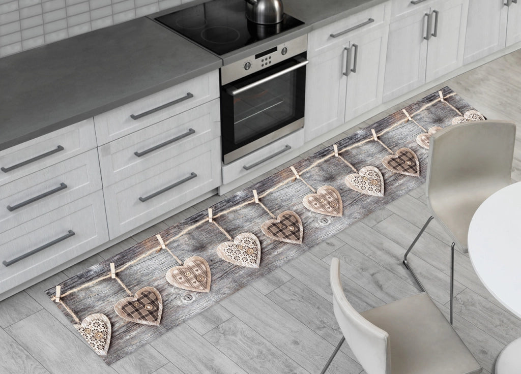 Tappeto Passatoia Cucina Antiscivolo Sottolavello Digitale Fantasie Varie - 50x115 - Cuori Grigio