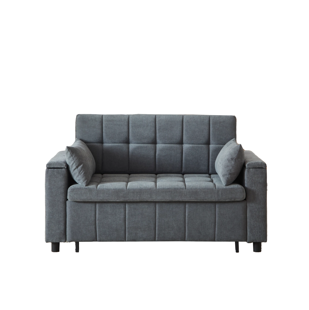 Divano letto 3 in 1 in ciniglia grigio con doppio contenitore e struttura metallica resistente