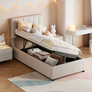 Letto imbottito 90x200 - Xylo - Beige con telaio sollevabile