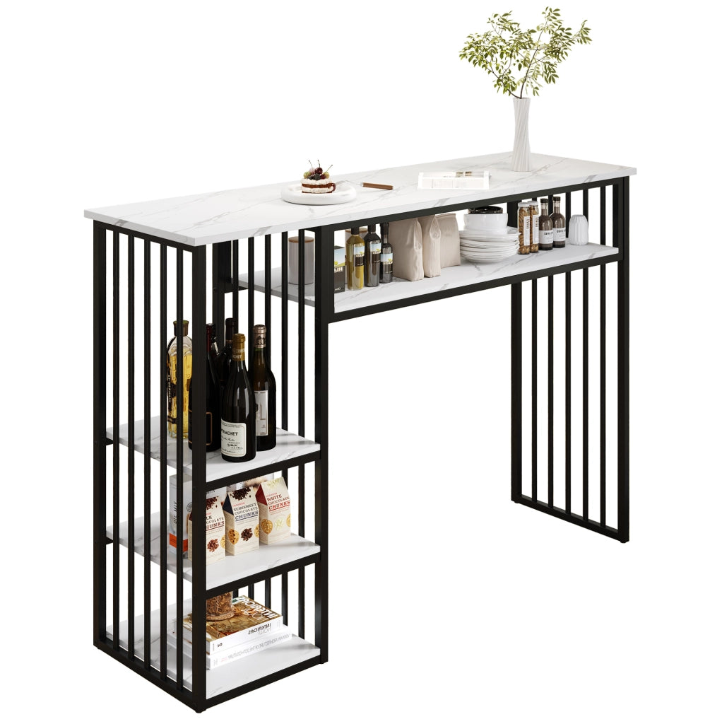 Tavolo bar con ripiani; 140 x 40 x 105 cm; MDF e metallo; bianco e nero