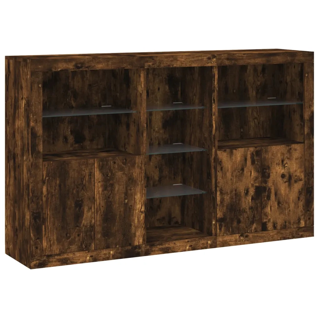 Credenza con Luci LED-Buffet-Armadio da cucina Rovere Fumo 162x37x100 cm 929536