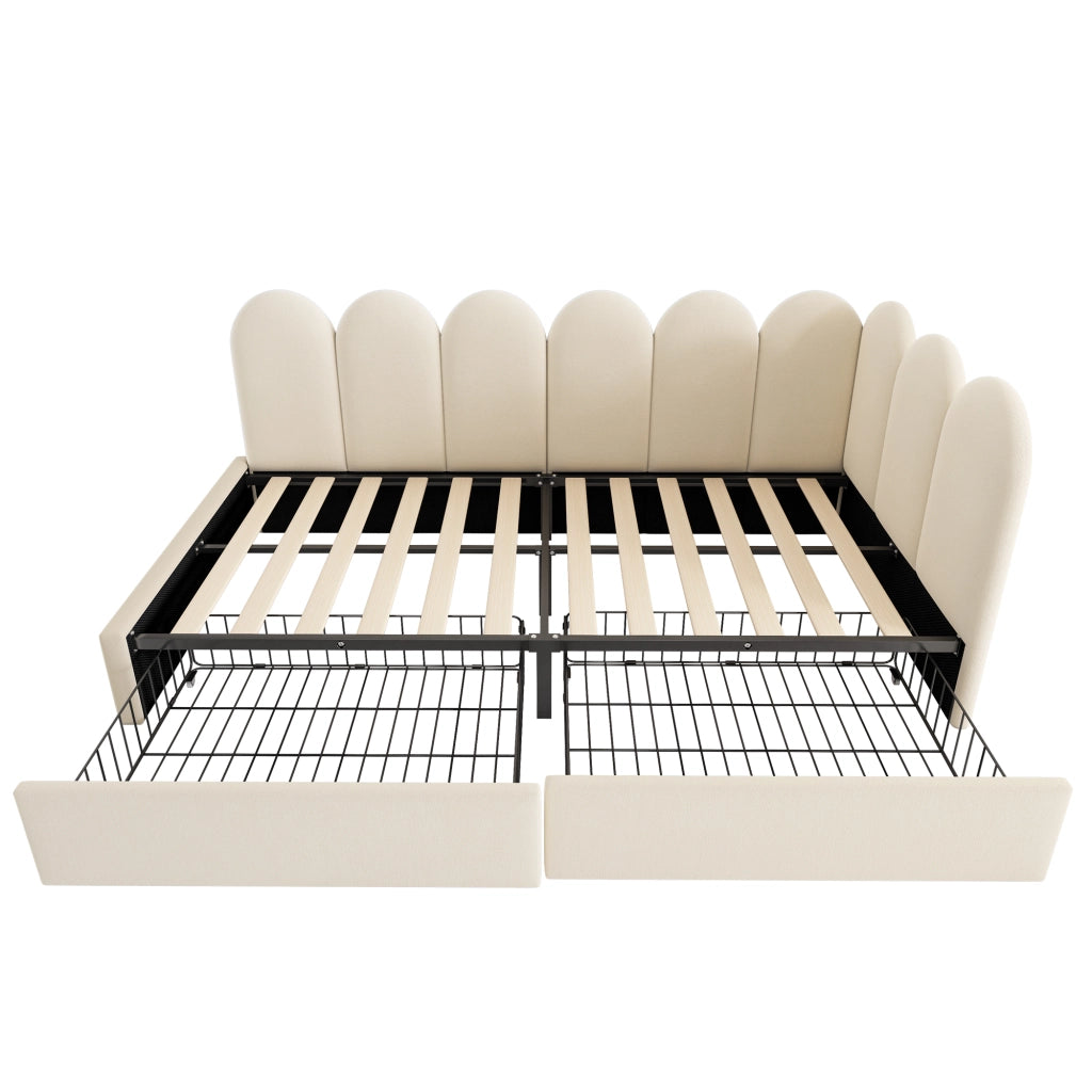 Letto contenitore con due cassetti 90x200 cm beige in velluto