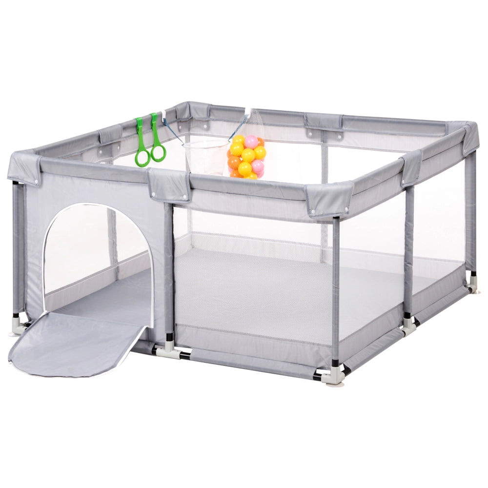 Box Gioco per Bambini in Tessuto e Rete Grigio con Centro Attività Area Gioco Portatile e Sicura