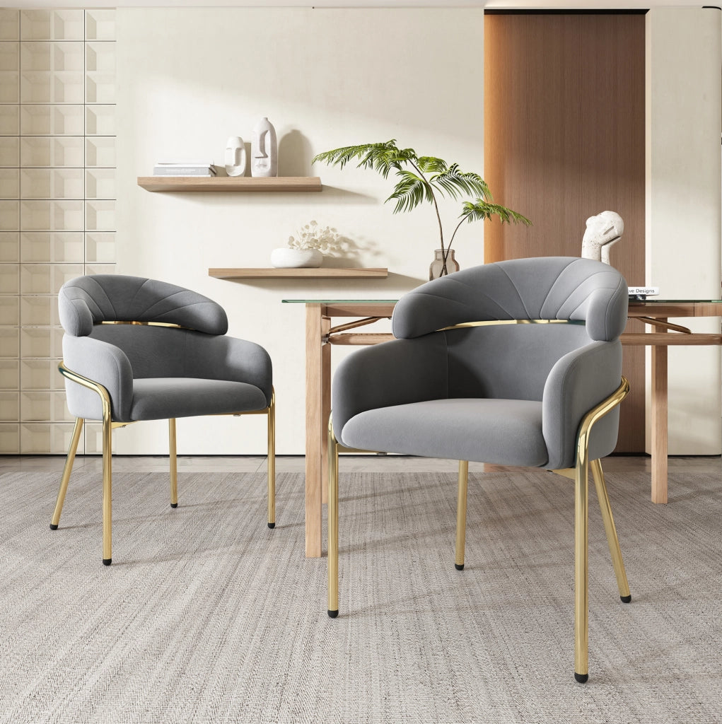 Set di 6 sedie da pranzo in velluto grigio con gambe in metallo