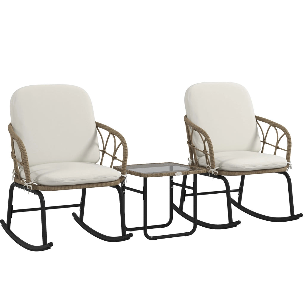 Set da giardino 3 pezzi in rattan giallo con sedie a dondolo