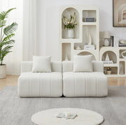 Divano modulare in chenille beige con design a tasti