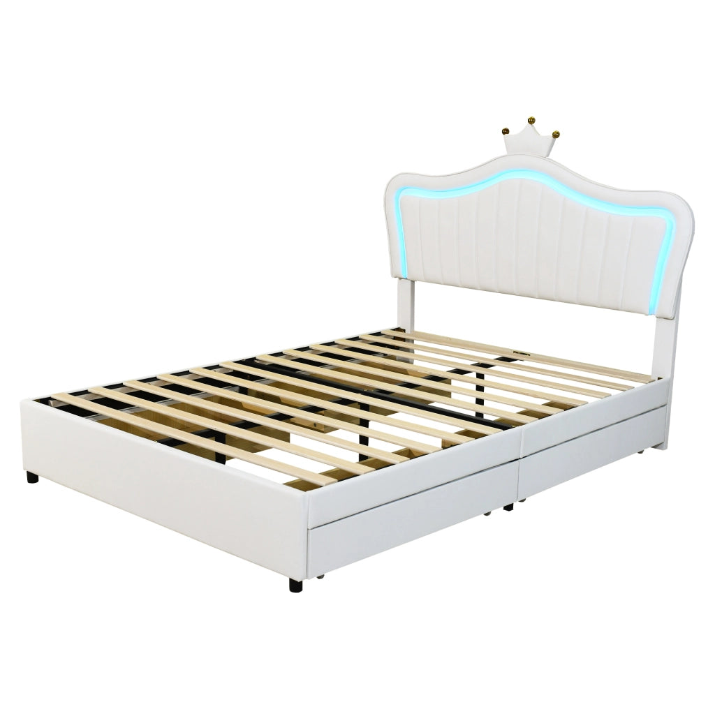 Letto imbottito a forma di conchiglia con LED e 4 cassetti