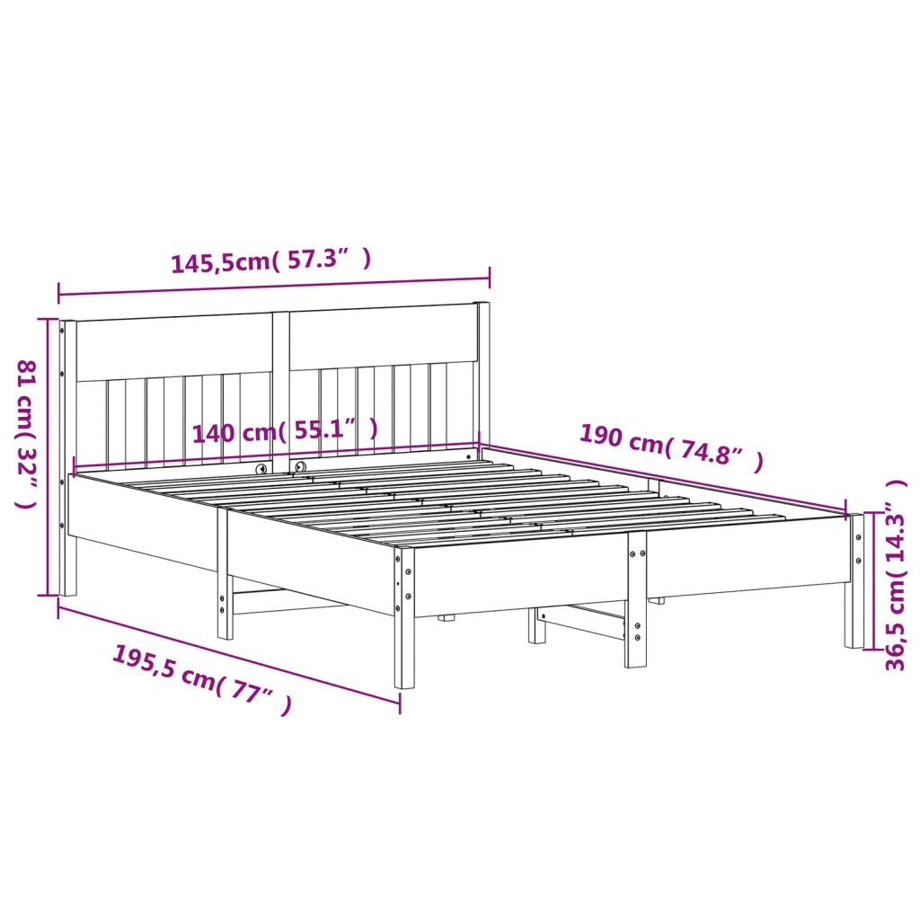 Letto senza Materasso 140x190 cm in Legno Massello di Pino 842662