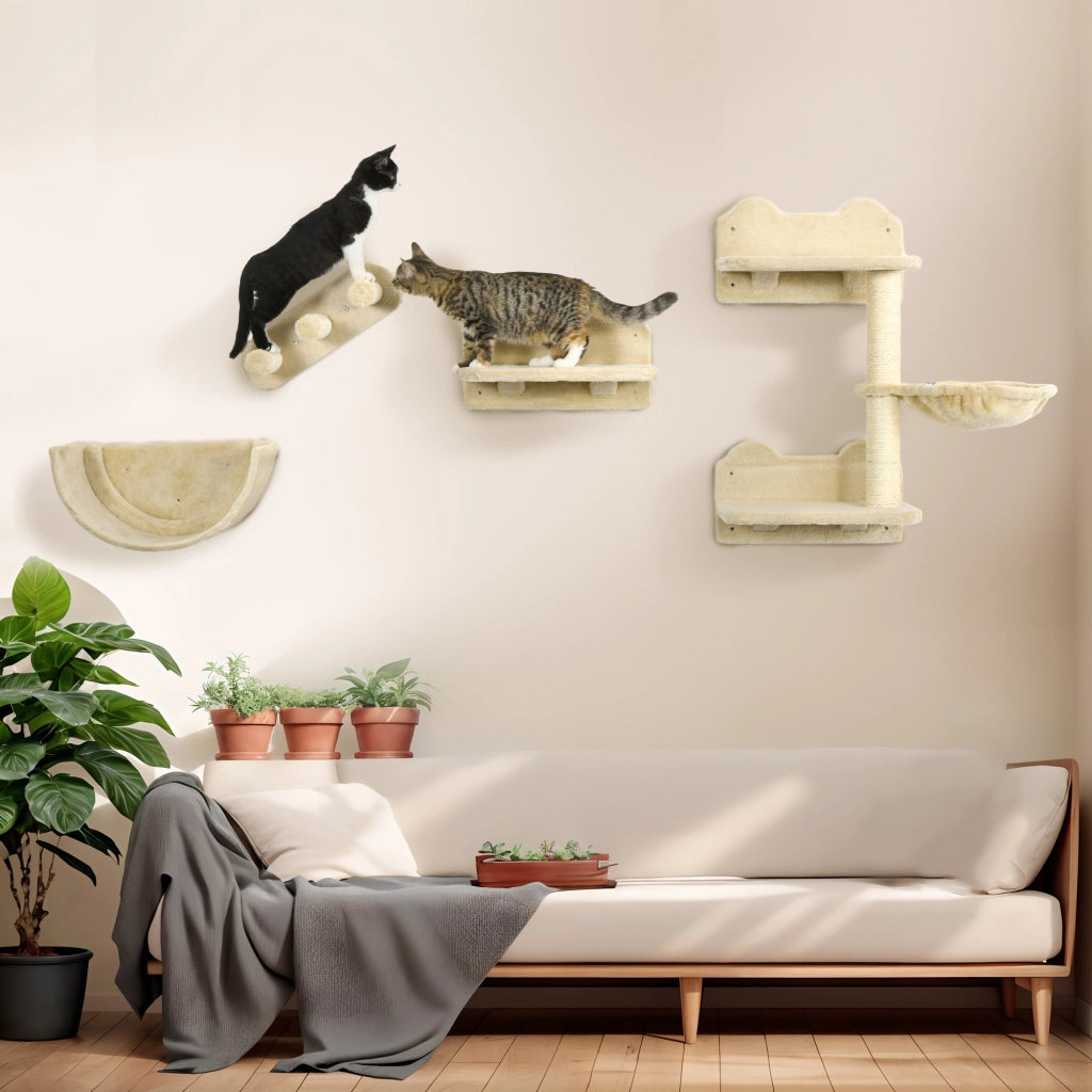 Set di Ripiani e Amache per Gatti ¨C Zephmum ¨C 4 Pezzi Beige