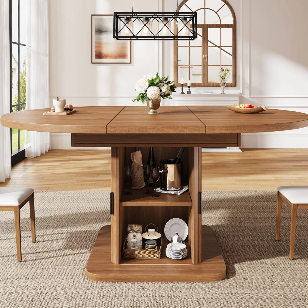 Tavolo da pranzo ovale allungabile con vano contenitore 110-149,8 cm