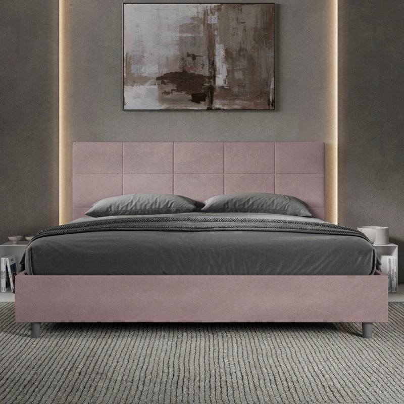 Letto imbottito Matrimoniale 190x190 cm Mika - Con rete,Glicine,Microfibra