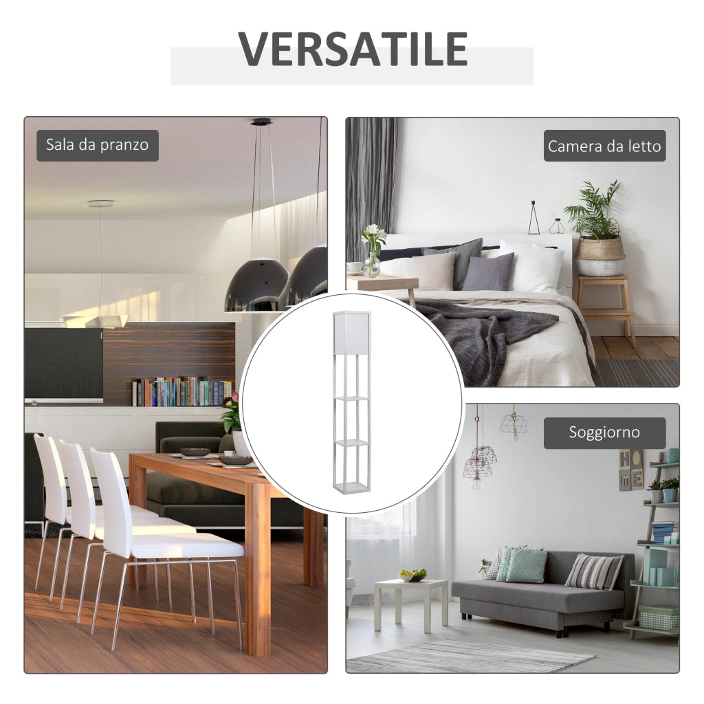 Lampada da Terra con Mensole ¨C zephmum ¨C Bianco MDF 26x26x160cm