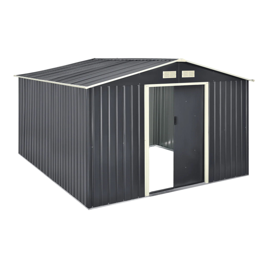 Casetta da giardino 277 x 319 x 192 cm tetto a due falde lamiere zincate grigio scuro 03_0007174