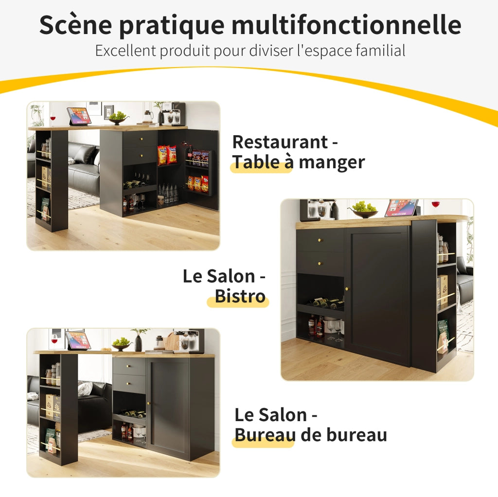 Mobile contenitore modulare girevole con 4 cassetti e ripiani in MDF nero 138x39 cm