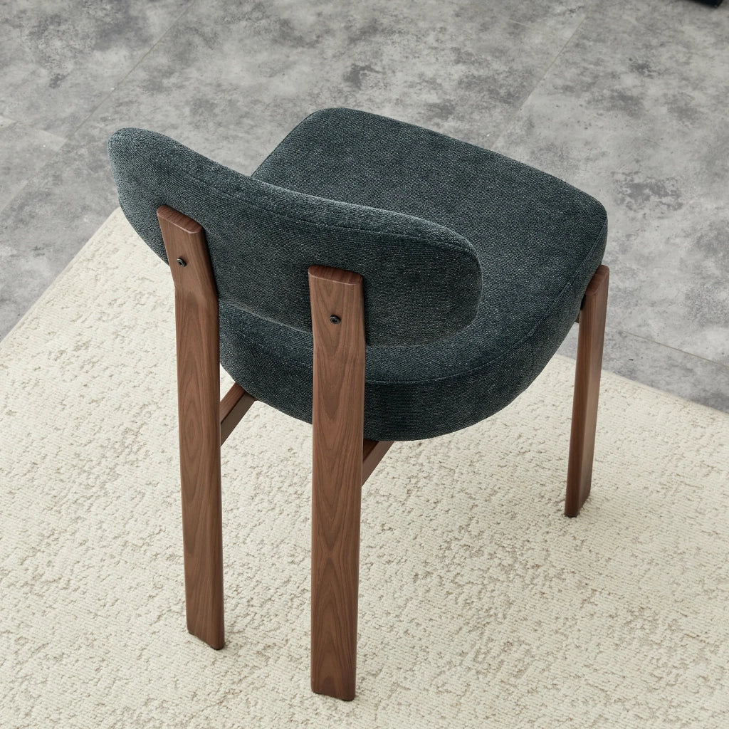 Set 4 sedie da pranzo stile moderno metà XX sec., in lino con schienale curvo e imbottitura spessa, design rustico per cucina