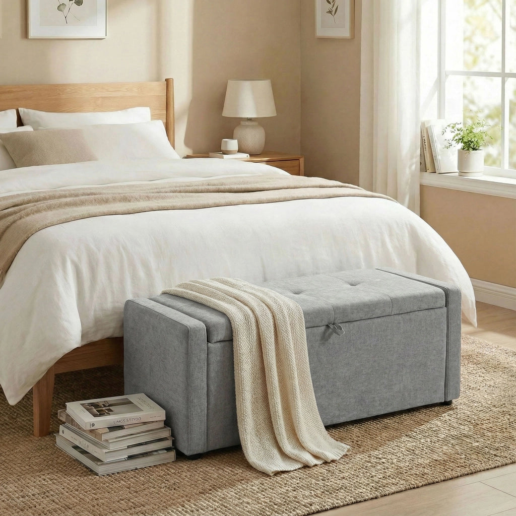 Pouf Contenitore 142L ¨C Xylo ¨C Tessuto Lino Grigio Chiaro 200kg