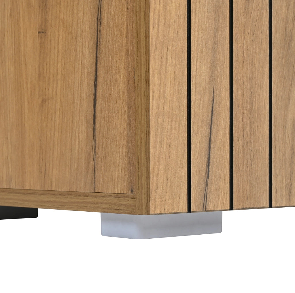 Set guardaroba per ingresso con panca porta scarpe, specchio, 5 ante, 4 ganci, finitura naturale, 140x35x133 cm