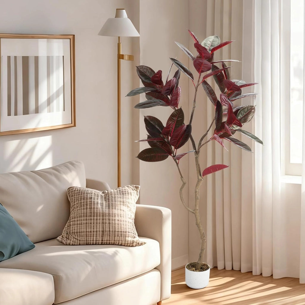 Ficus Lyrata Artificiale 155 cm con Tronco Naturale e Base Zavorrata per Interno