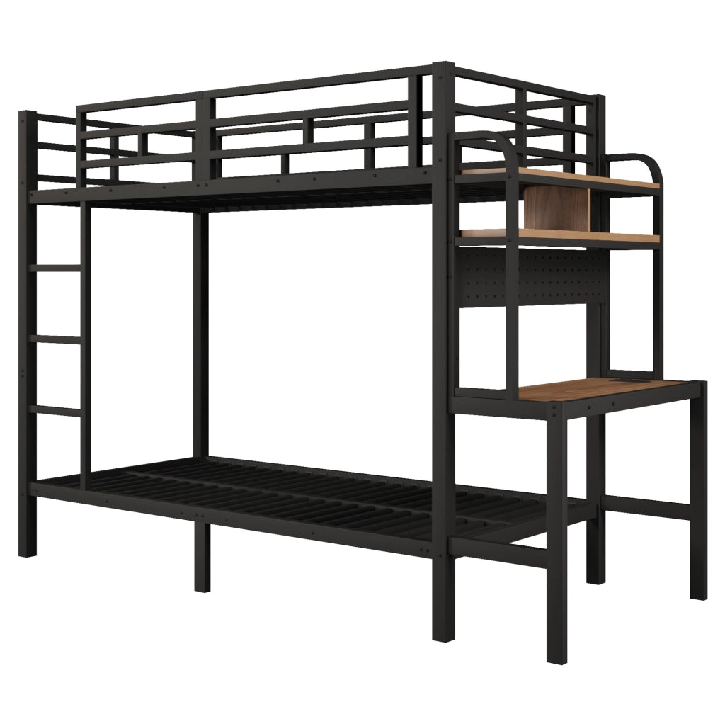 Letto a soppalco 90x200 cm con scrivania; LED e porta USB nero HOMVRA