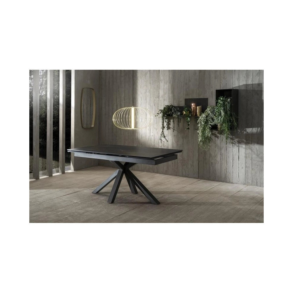 Tavolo allungabile Ceramica 1 160/240cm con top in ceramica effetto portoro opaca su vetro temperato e base in metallo - Stones