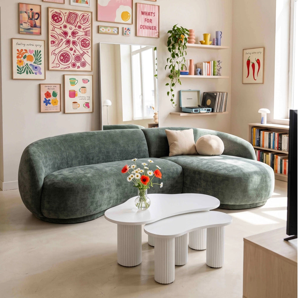 Oviala - Divano angolare destro a 3 posti con chaise longue, verde