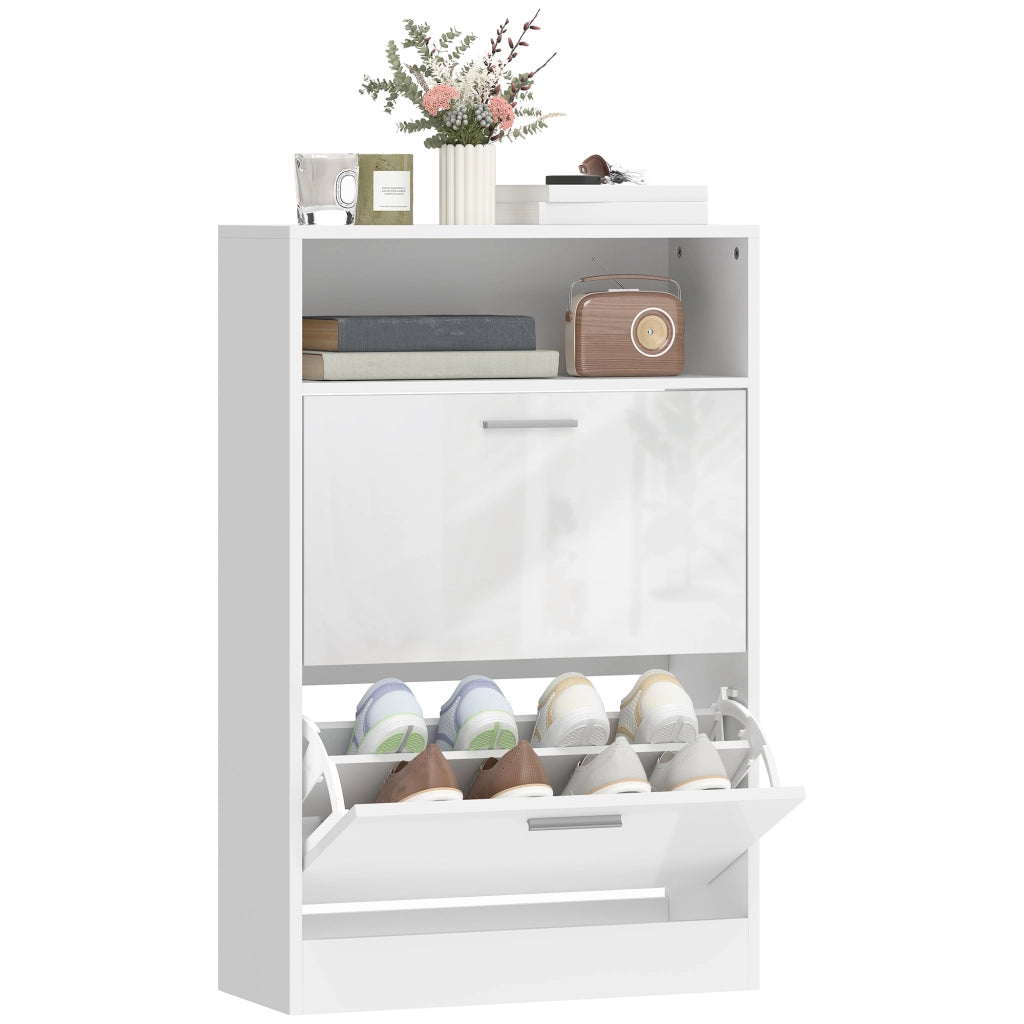 Scarpiera 8 paia ¨C zephmum ¨C 2 cassetti, ripiani regolabili, bianco