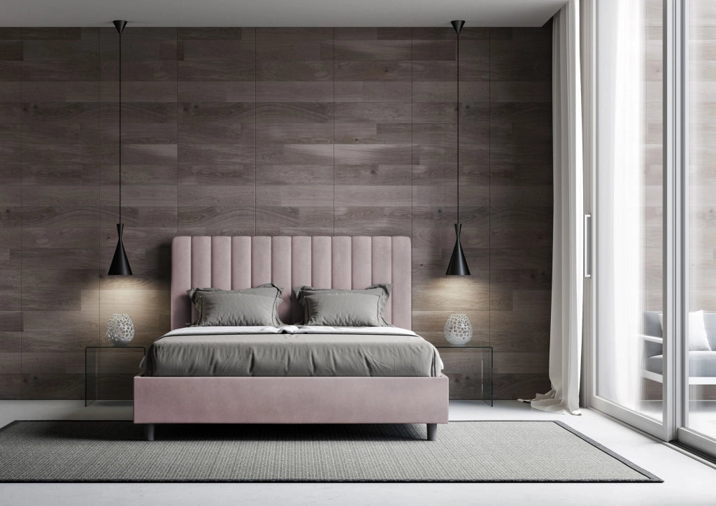 Letto 1 Piazza E Mezzo 130x190 cm con Rete e Contenitore Imbottito in Microfibra Agueda Glicine