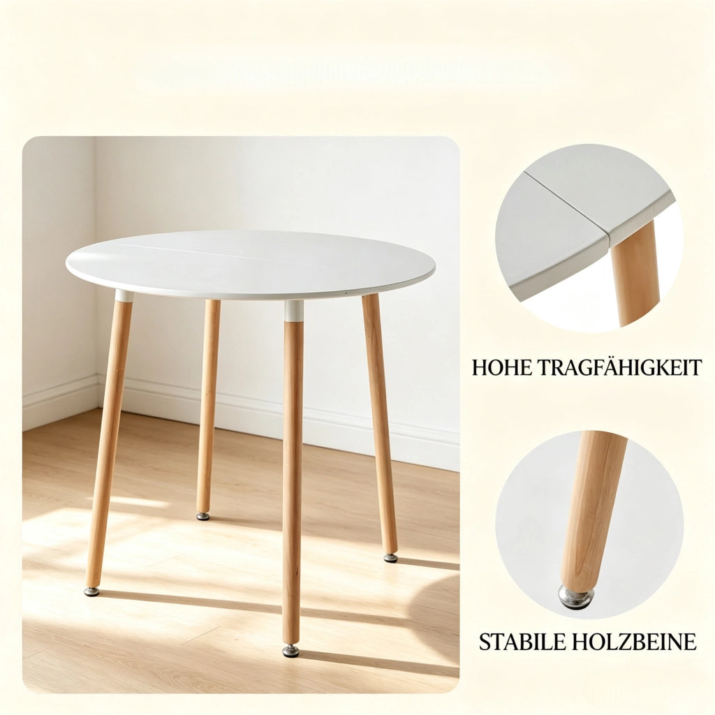 Set tavolo e sedie 5 pezzi con tavolo rotondo e 4 sedie in plastica legno e similpelle per cucina e sala da pranzo
