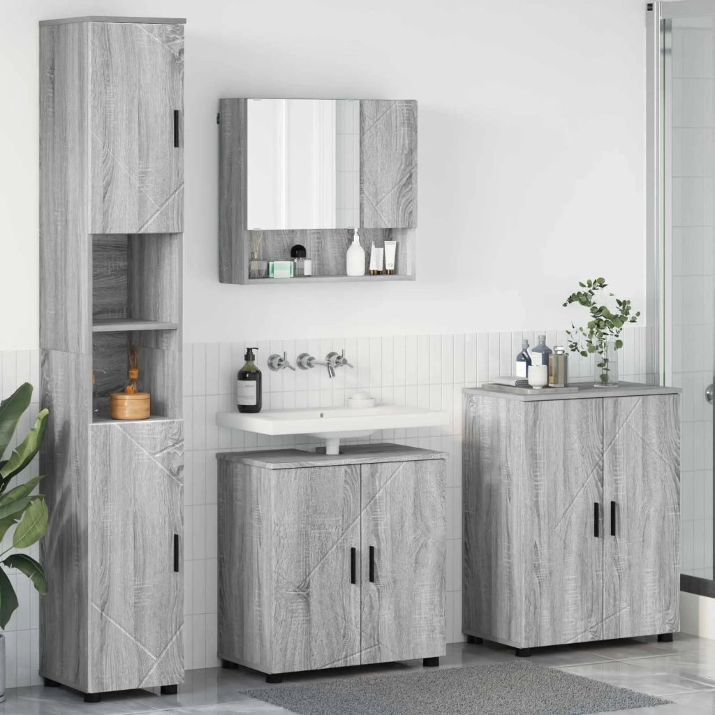 Set di mobili per il bagno con porta 4 pcs Grigio Sonoma 3393009