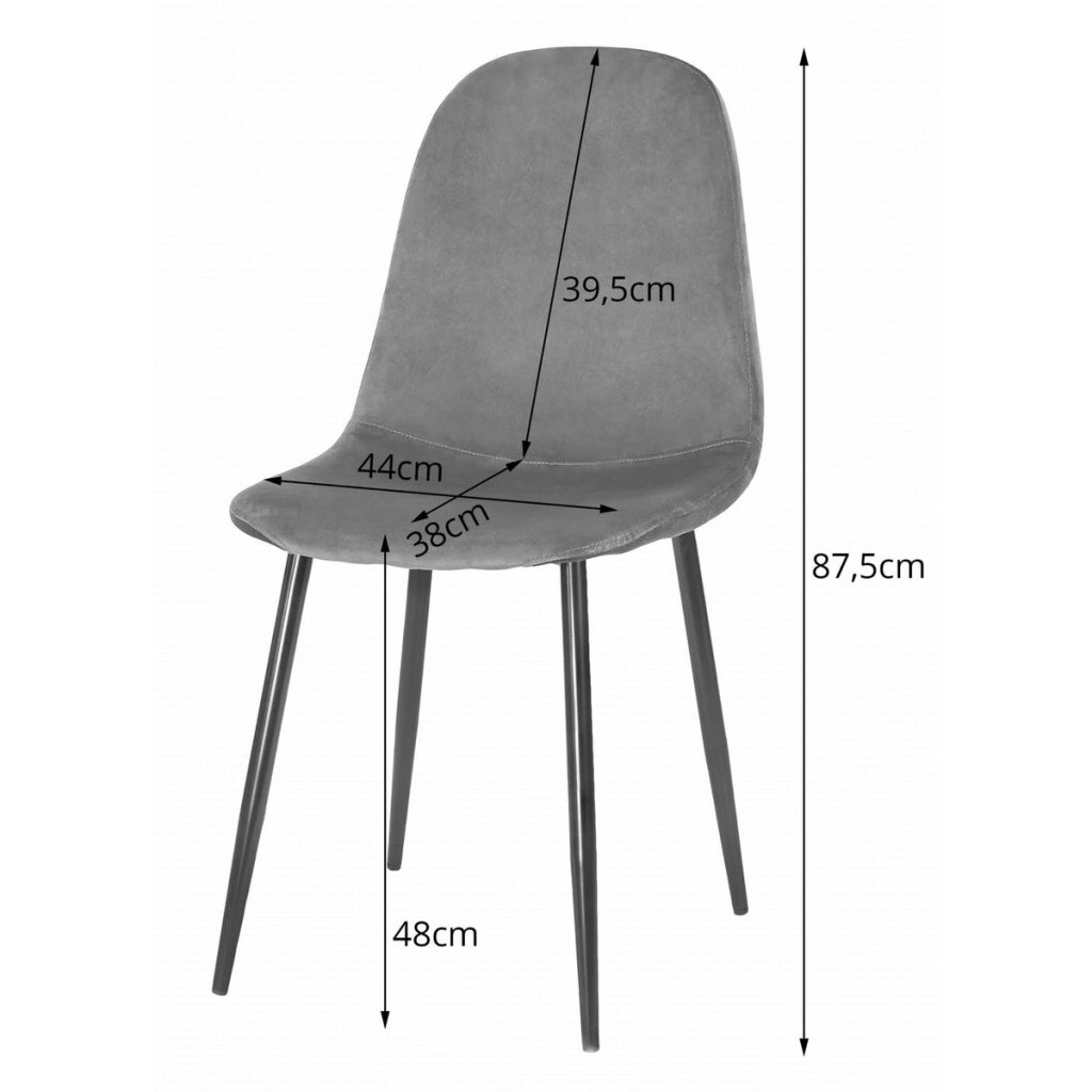 Sedia Como in velluto nero con gambe in metallo
