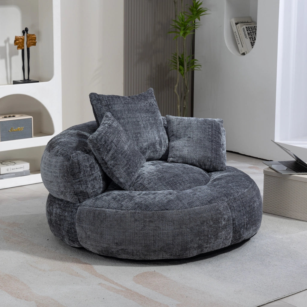 Poltrona lounge ULEVR in ciniglia grigia 108x108x52 cm con schienale alto e braccioli, seduta imbottita