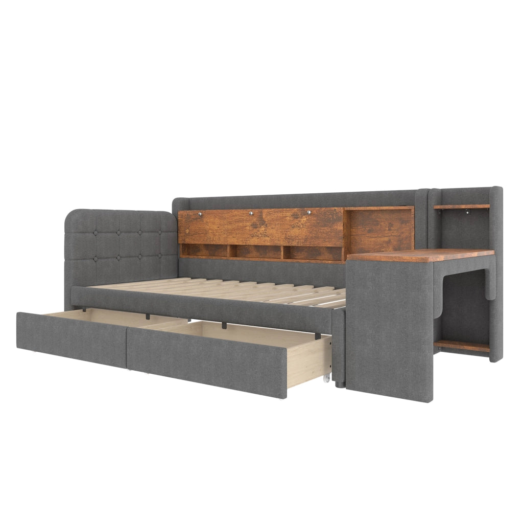 Letto multifunzione 90x200 cm con cassetti, scrivania e porte USB