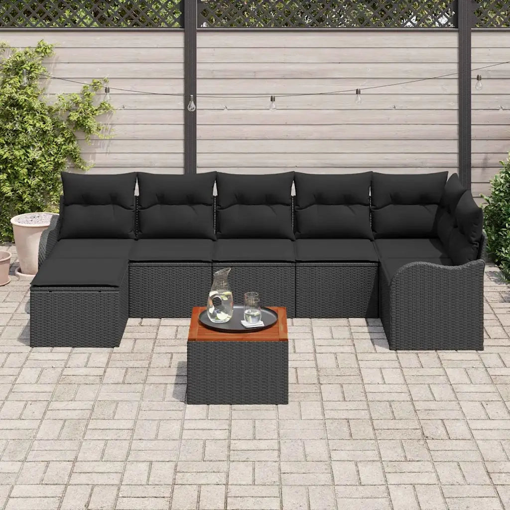 Set Divano da Giardino con archiviazione 8 pcs Nero polyrattan 3356154