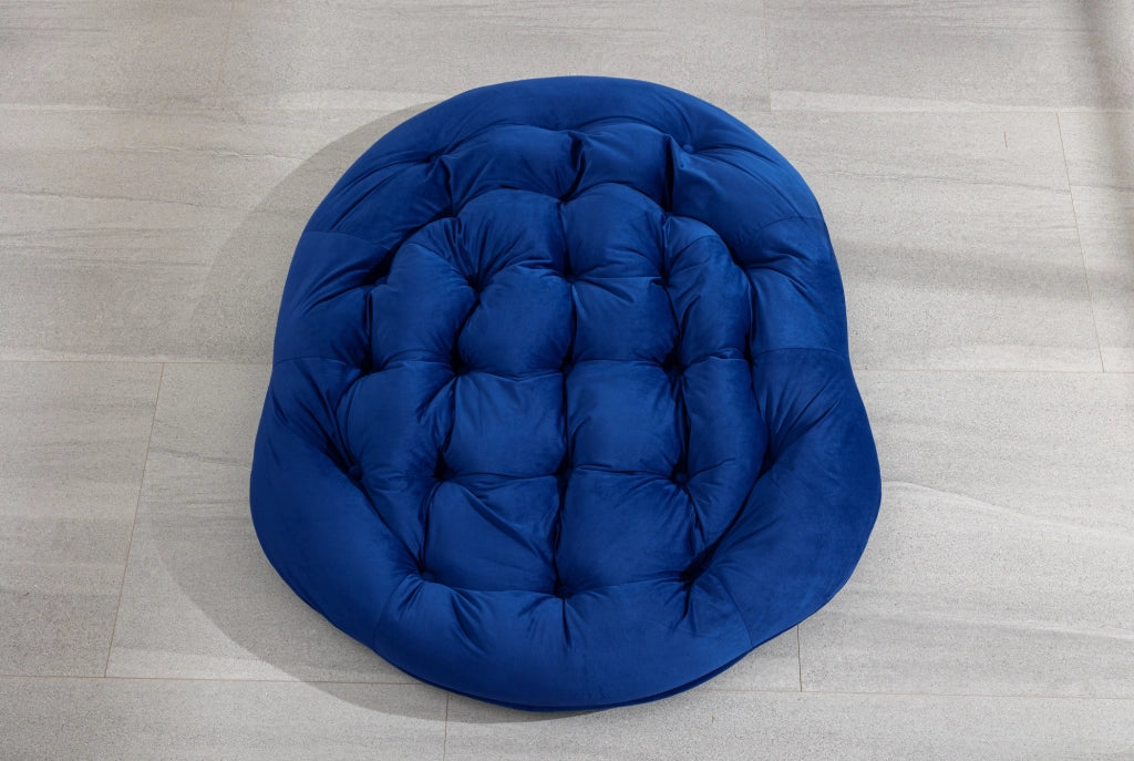 Sedia a Dondolo da Esterno in Rattan Sintetico con Cuscino Imbottito, Blu Navy, 78x106x90 cm