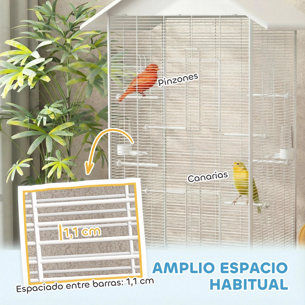 Gabbia per Uccelli con Ruote 79x65x155 ¨C Minimal ¨C Bianco