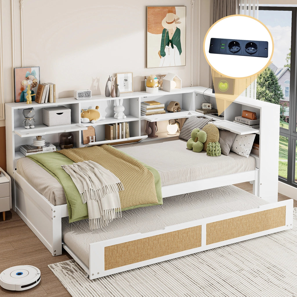 LETTO Multifunzionale 90x200 cm con letto estraibile, legno, bianco