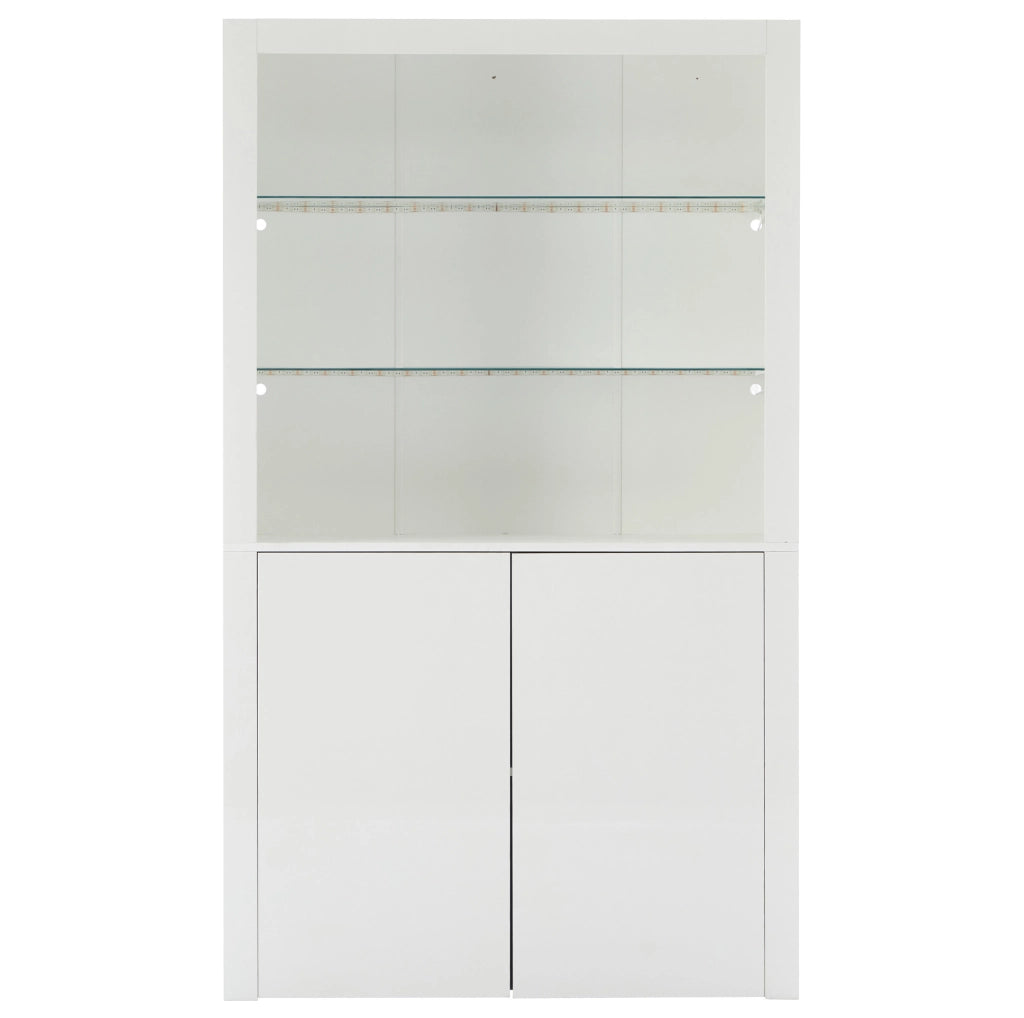 Vetrina Moderna Bianca Lucida 100x35x170 cm con Ripiani in Vetro Temperato e Illuminazione LED