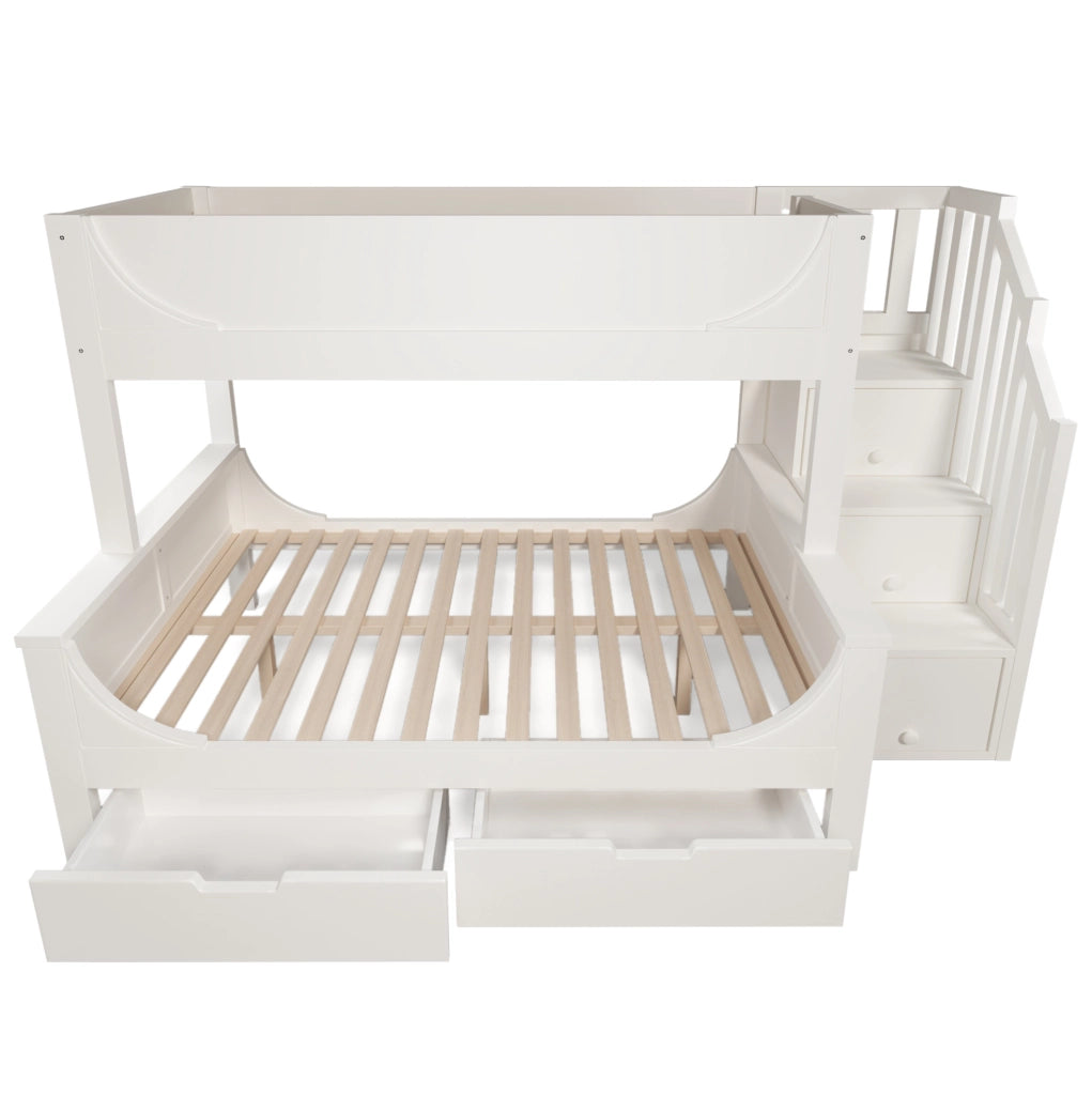 Letto a castello 90x200 e 140x200 cm con mobile scala e cassetti bianco