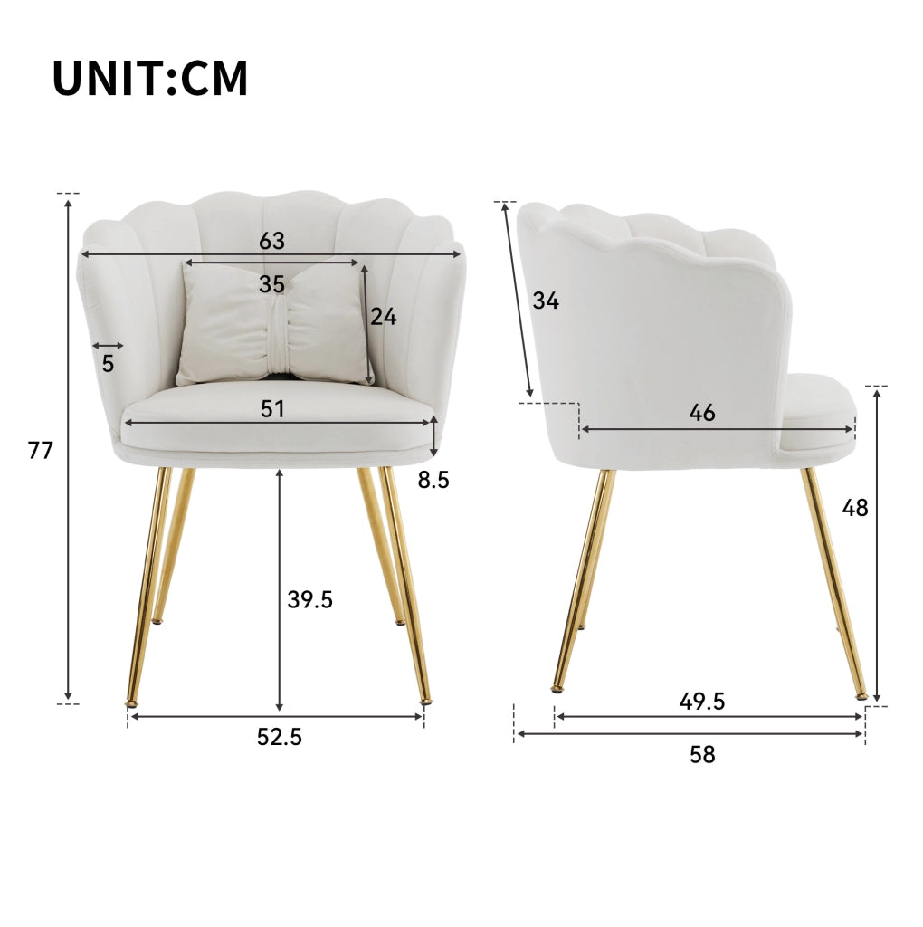 Set di 6 poltrone in velluto beige 63x58x77 cm con cuscini di supporto