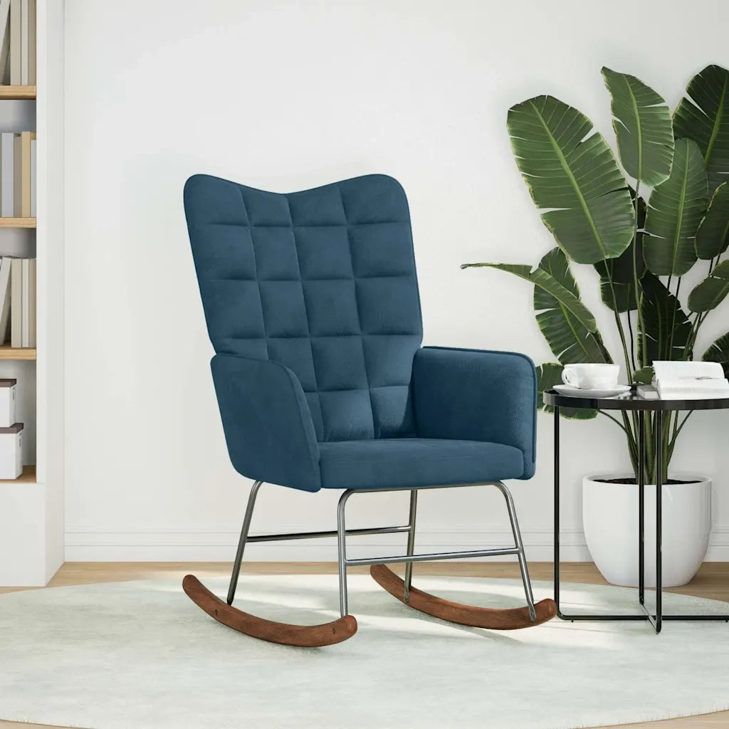 Sedia a Dondolo Blu in Velluto 4016842