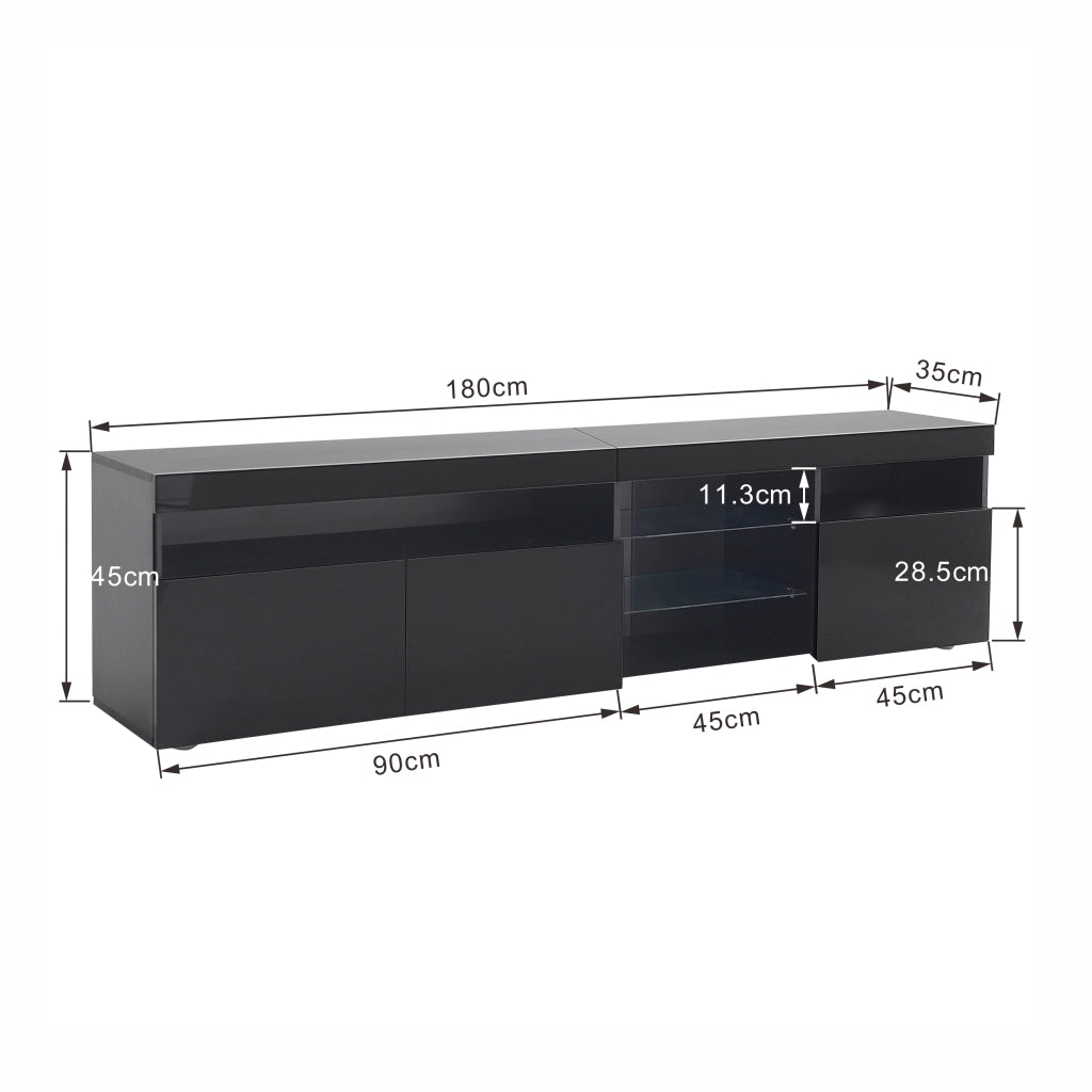 Mobile TV con 3 Ante e LED Multicolore; Stile Moderno; Frontali Lucidi; in MDF; 180??35??48 cm; Nero
