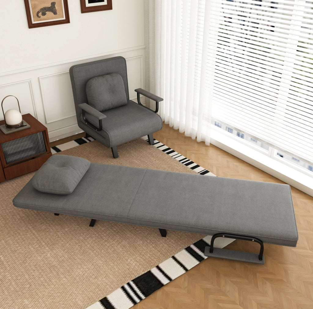 Poltrona relax reclinabile 5 posizioni; 180°; rivestimento in chenille grigio; 60x60 cm