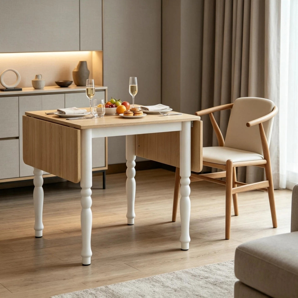 Tavolo da pranzo pieghevole allungabile in MDF e acciaio, fino a 6 posti, superficie effetto legno naturale, 74-134 cm