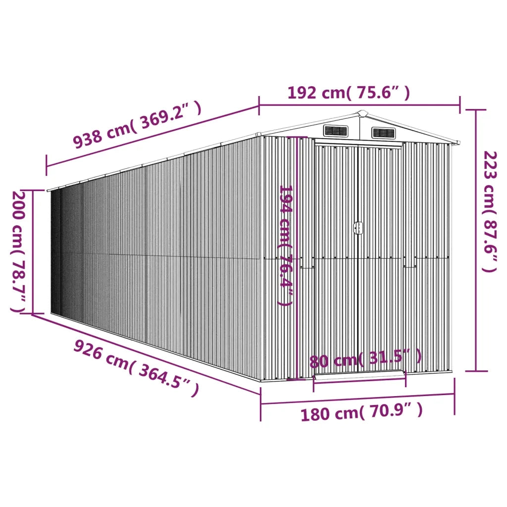 Capanno da Giardino Marrone Scuro 192x938x223cm Acciaio Zincato 3147469
