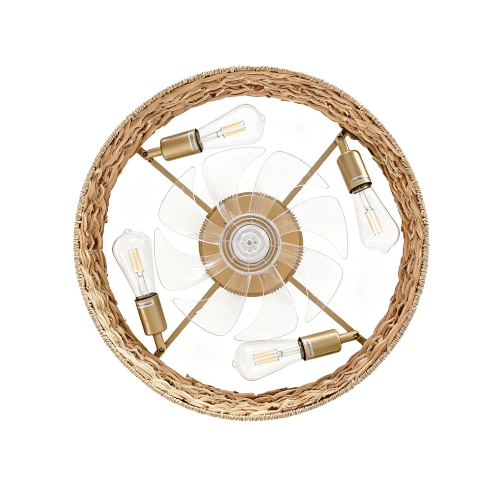 VENTILATORE DA SOFFITTO Rattan con 4 Portalampade E26, Rame